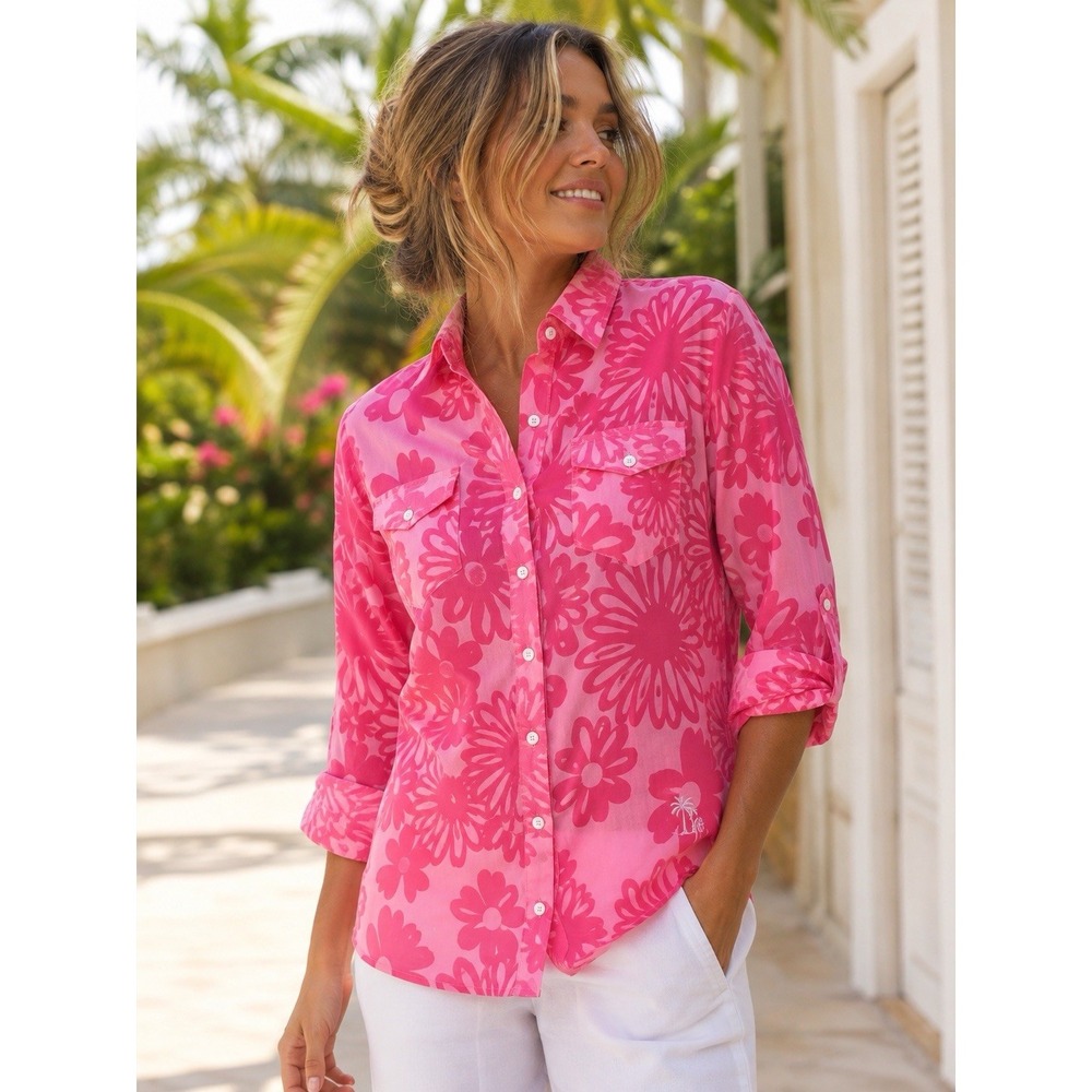 Lilly Pulitzer Pink Shirt Resort Fit Button Up Floral Sheer Beach Sz XL - Picture 1 of 12